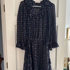 Tory Burch Navy and Gold Long Sleeve Dress